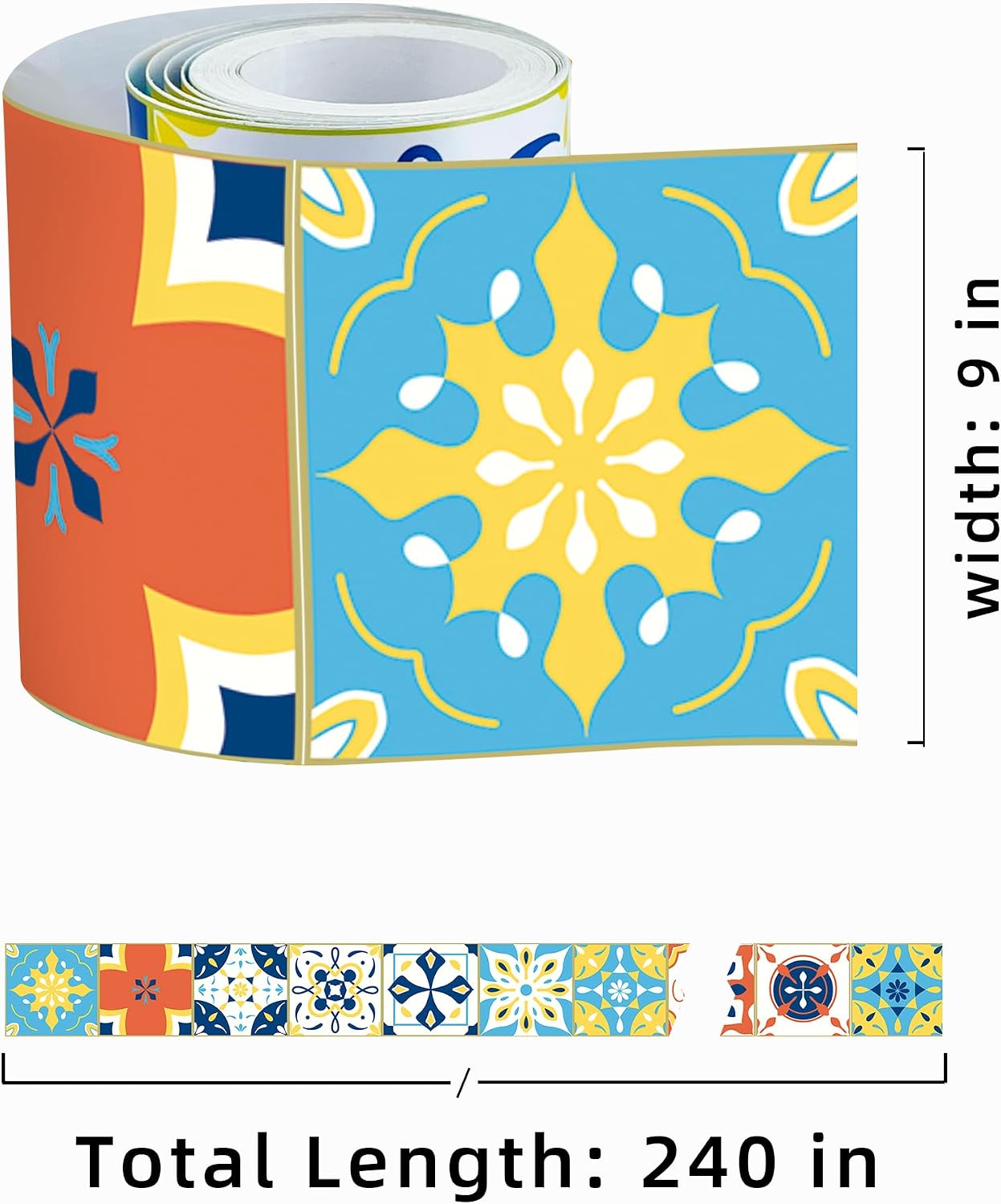 FLFK Wallpaper Border Tile Stickers Peel and Stick Wall Border for Kitchen Backsplash Bathroom Shower Room,9"x240"