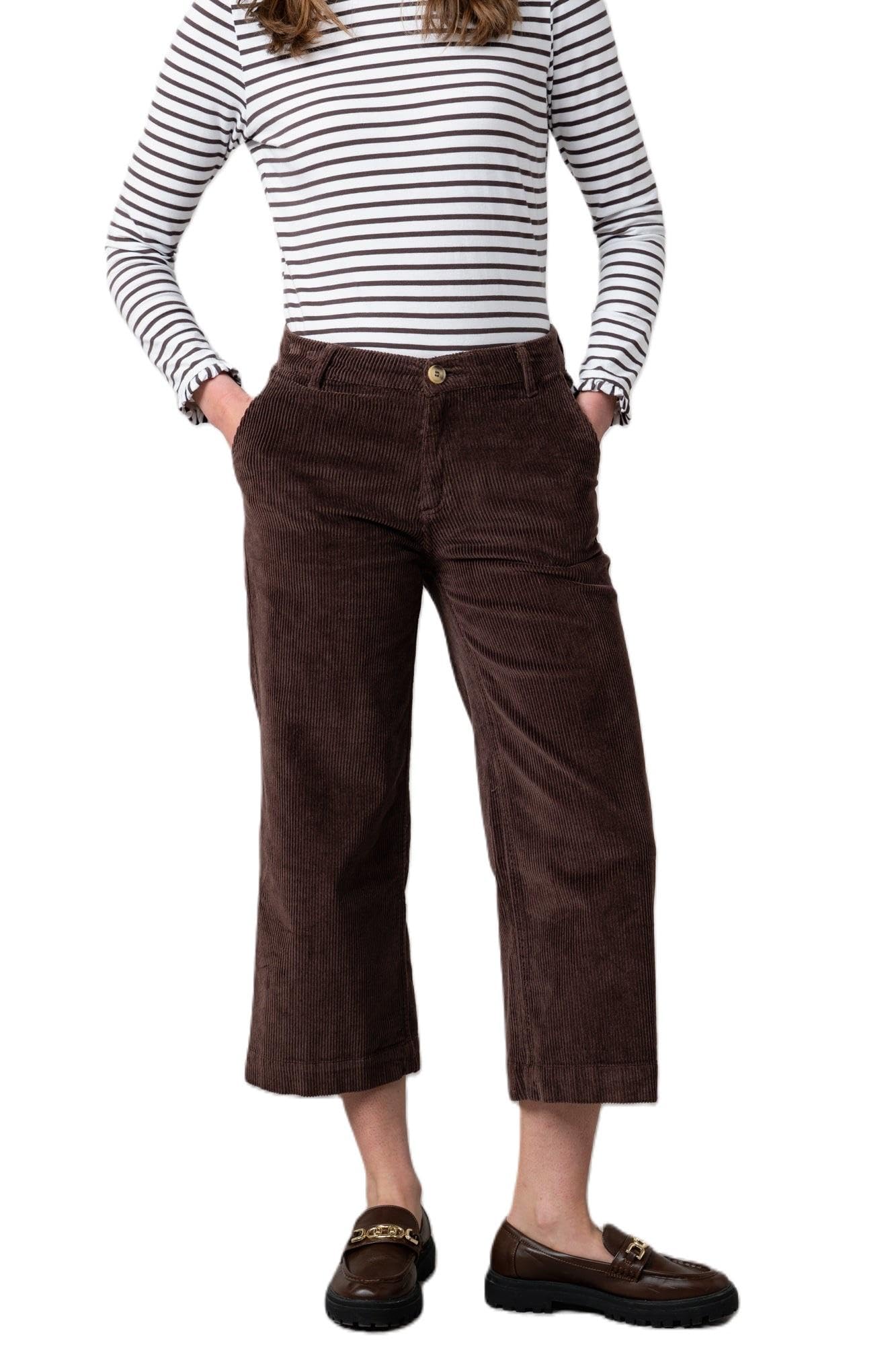 Lily & Me Women's Chocolate Isla Stretch Jumbo Corduroy Cropped Trousers - Size 10