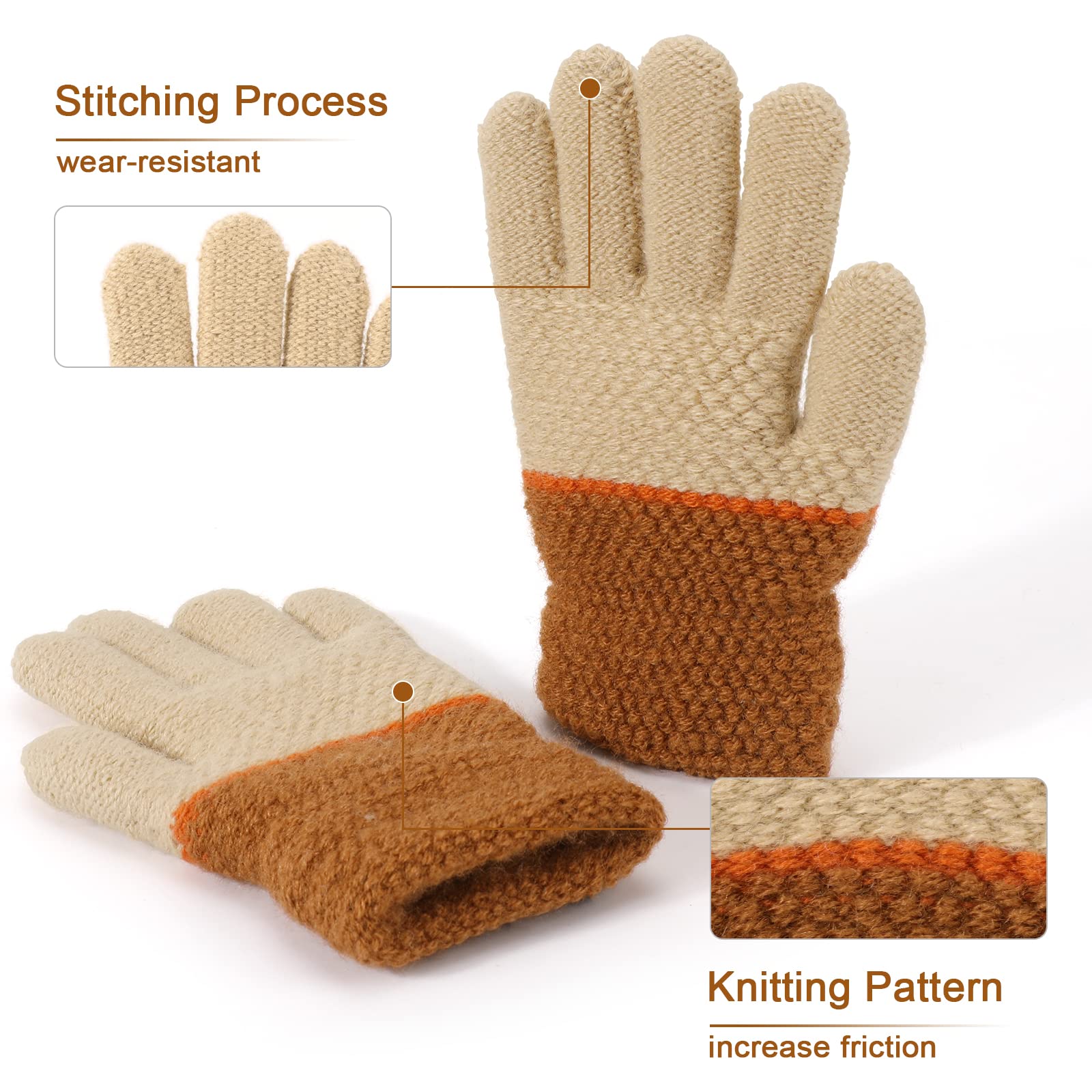 TAGVO Guantes de punto para niños pequeños, resistentes al viento, gruesos, térmicos, para niñas, niños, guantes elásticos para niños, 3 pares para exteriores (3 a 5 años)