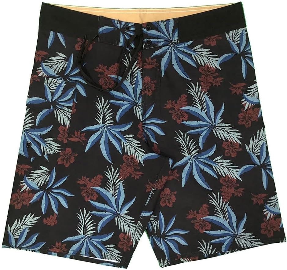 HBJWOV Retro Men's Four-Sided Elastic Sports Shorts Casual Floral Print Quick Dry Surf Beach Pants(34)