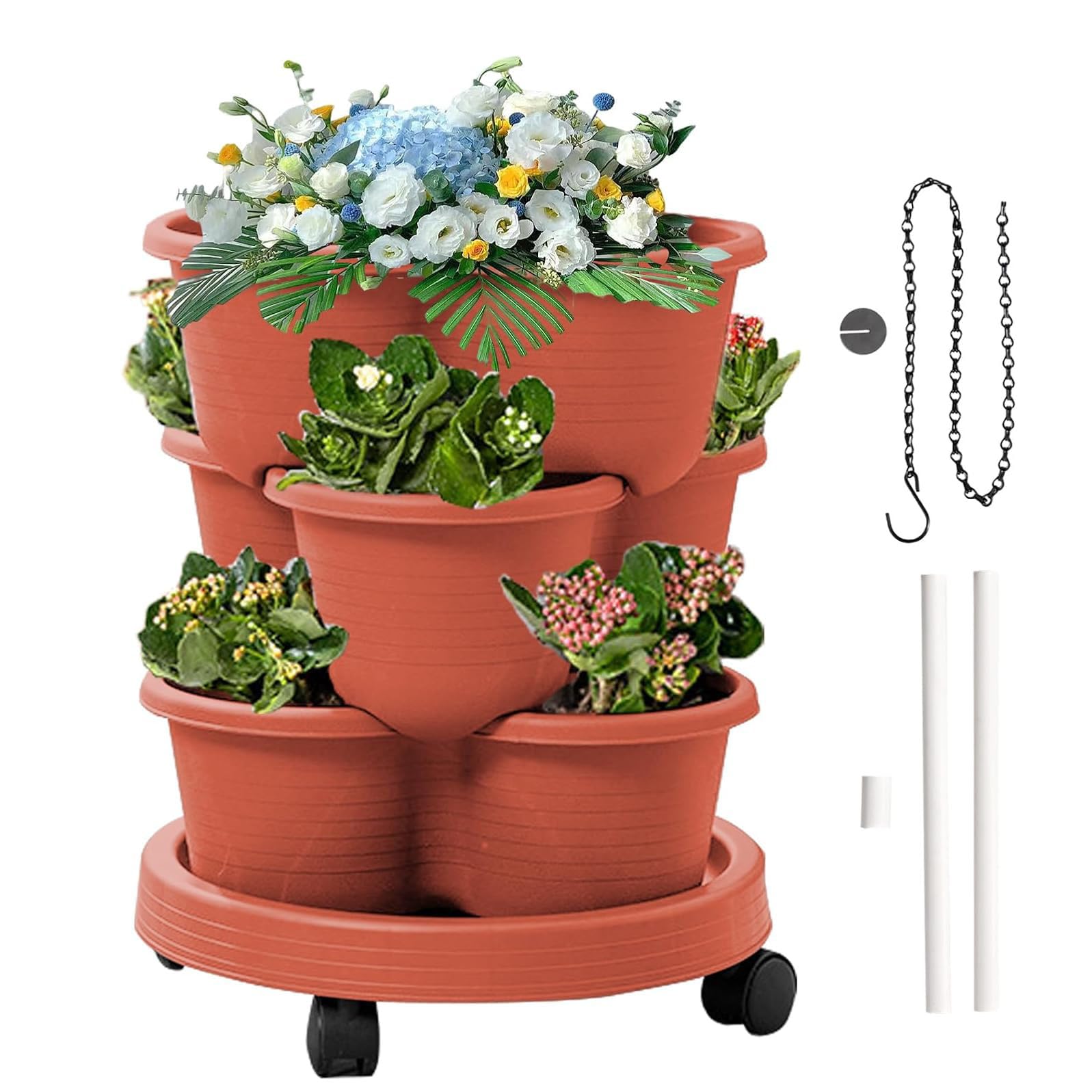 Confezione da 3 vasi impilabili per fragole, in terracotta durevole e resistenti alle intemperie, contenitori verticali da giardino per erbe e fiori, perfetti per uso interno ed esterno