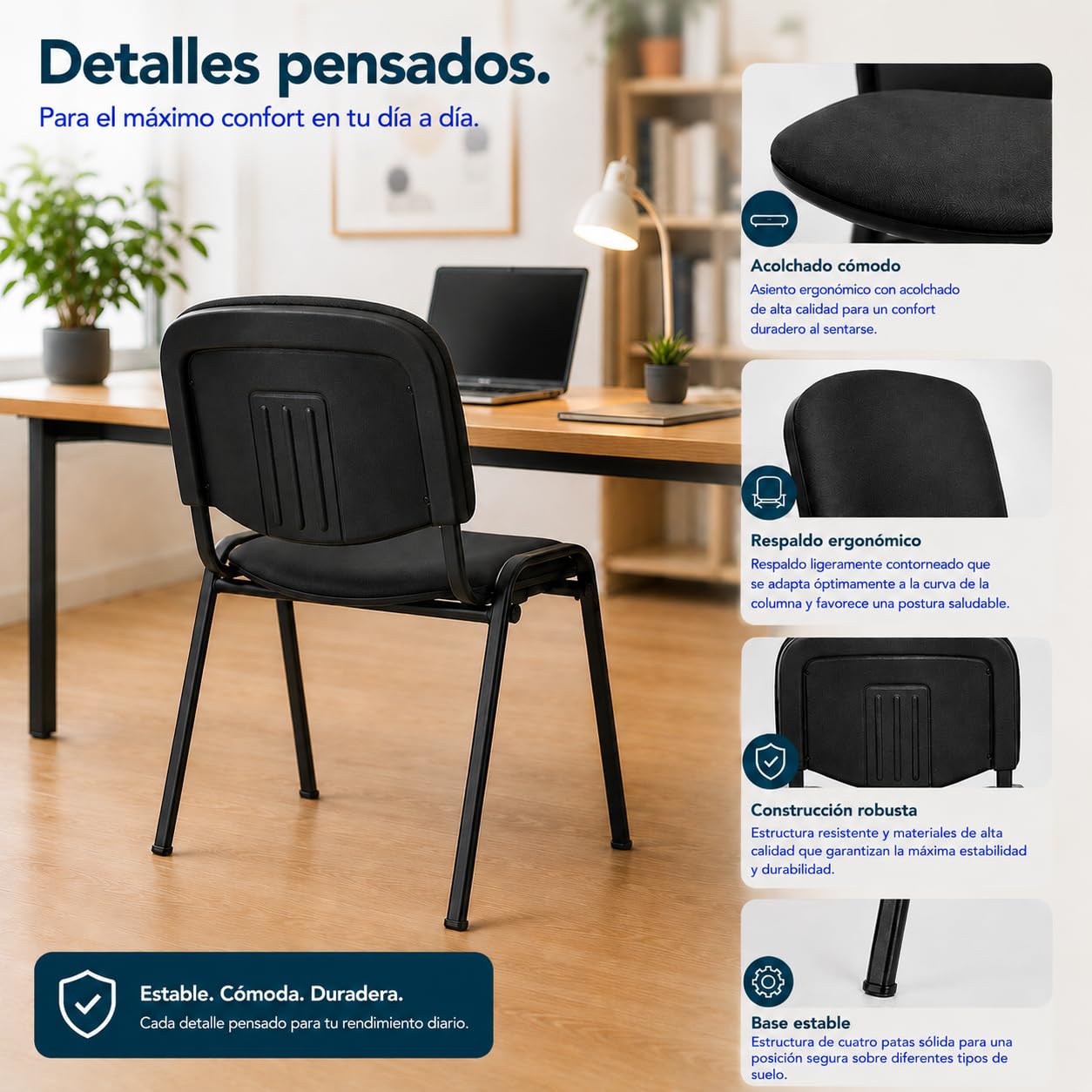 Topsit 4er Set Wartezimmerstuhl, stapelbarer Besucherstuhl mit weich gepolsterter Sitzfläche, Metallgestell Bürostuhl, Konferenzstuhl für Home Office, Rezeption Pausen Raum
