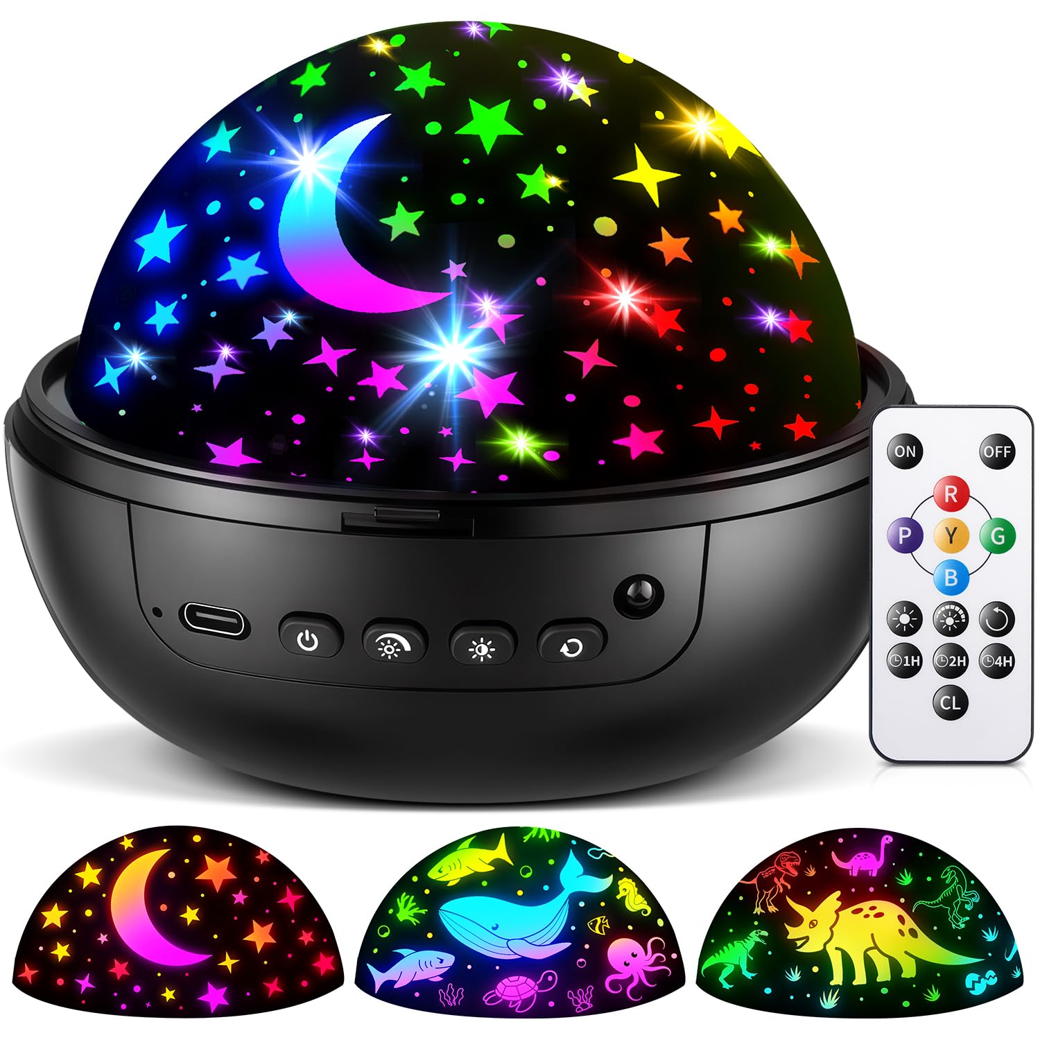 Coolnight Men's Black Night Light Projector For Bedroom, 93 Lighting & 3 Films Baby Sensory Lights, 360° Rotate & Timer & Dimmable Star Projector Plug In Night Light Kids,Light Up Sensory Toys For Autism