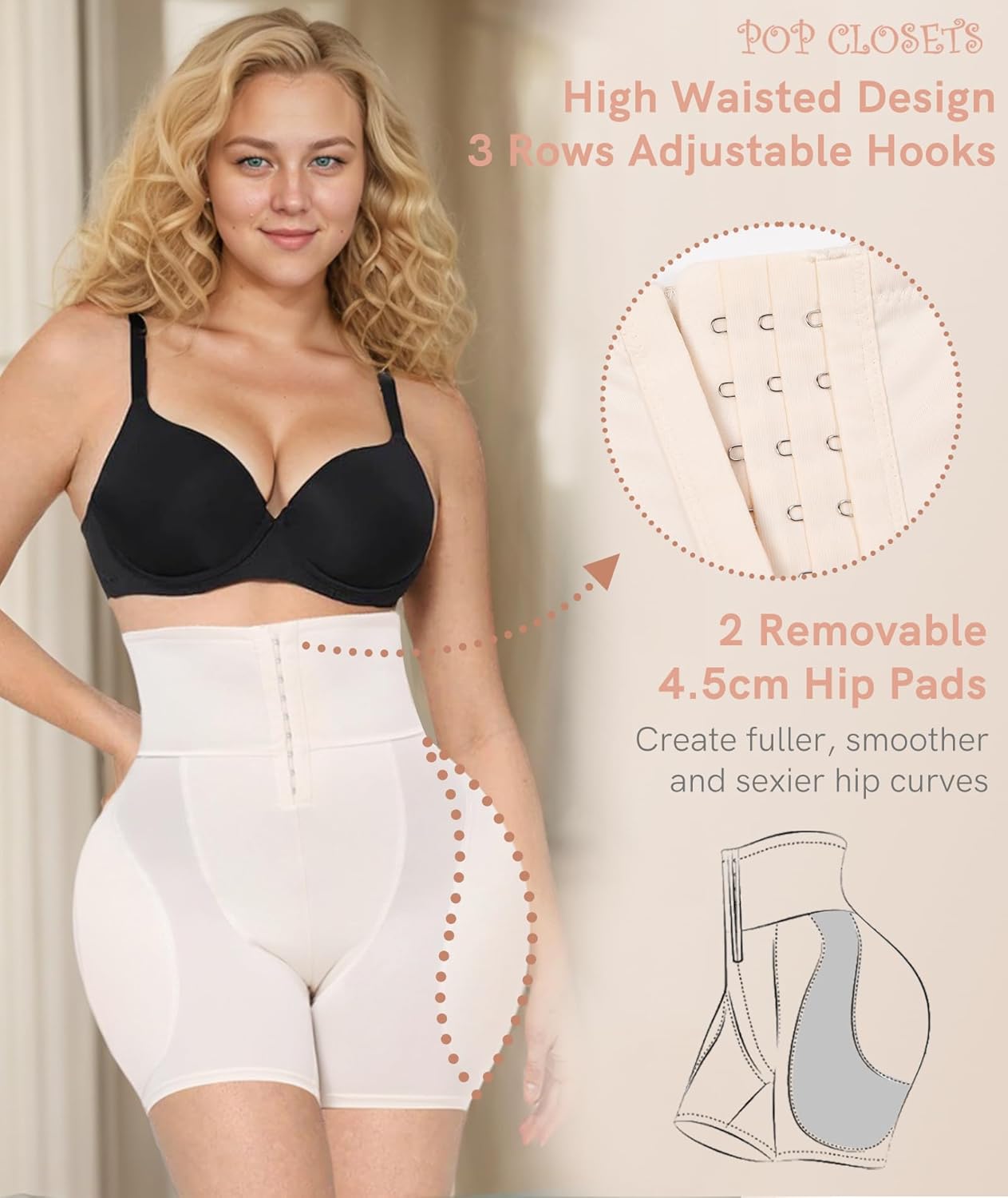 POP CLOSETS Women Hip Padded Booty Lifter Shapewear Thicker Enhancer Removable 4 Pads Control Panty for Bigger Butt - Image 4