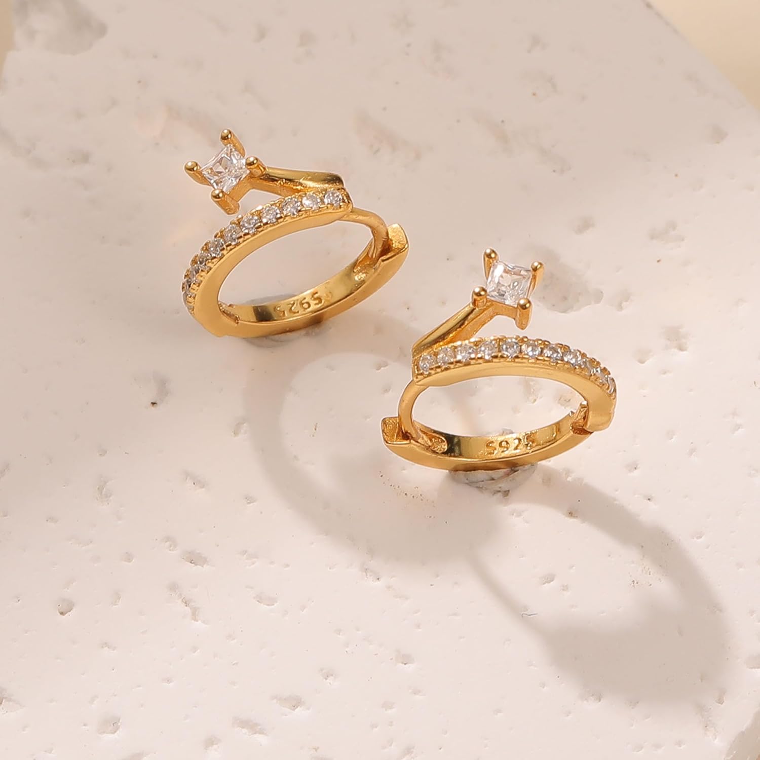 925 Sterling Silver Dainty Cute Hoop Earrings for Women Trendy 14k Gold Plated Small Huggie Cartilage CZ Earring to Daughter Mom Hypoallergenic Cubic Zirconia Earrings Valentine's Day Jewelry Gifts - Image 3