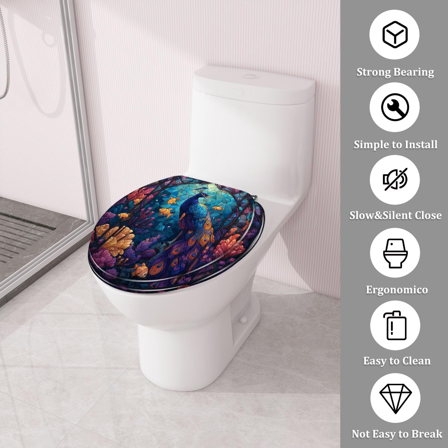 Asiento de Inodoro Redondo de vidrieras ArtisanCraft para baño