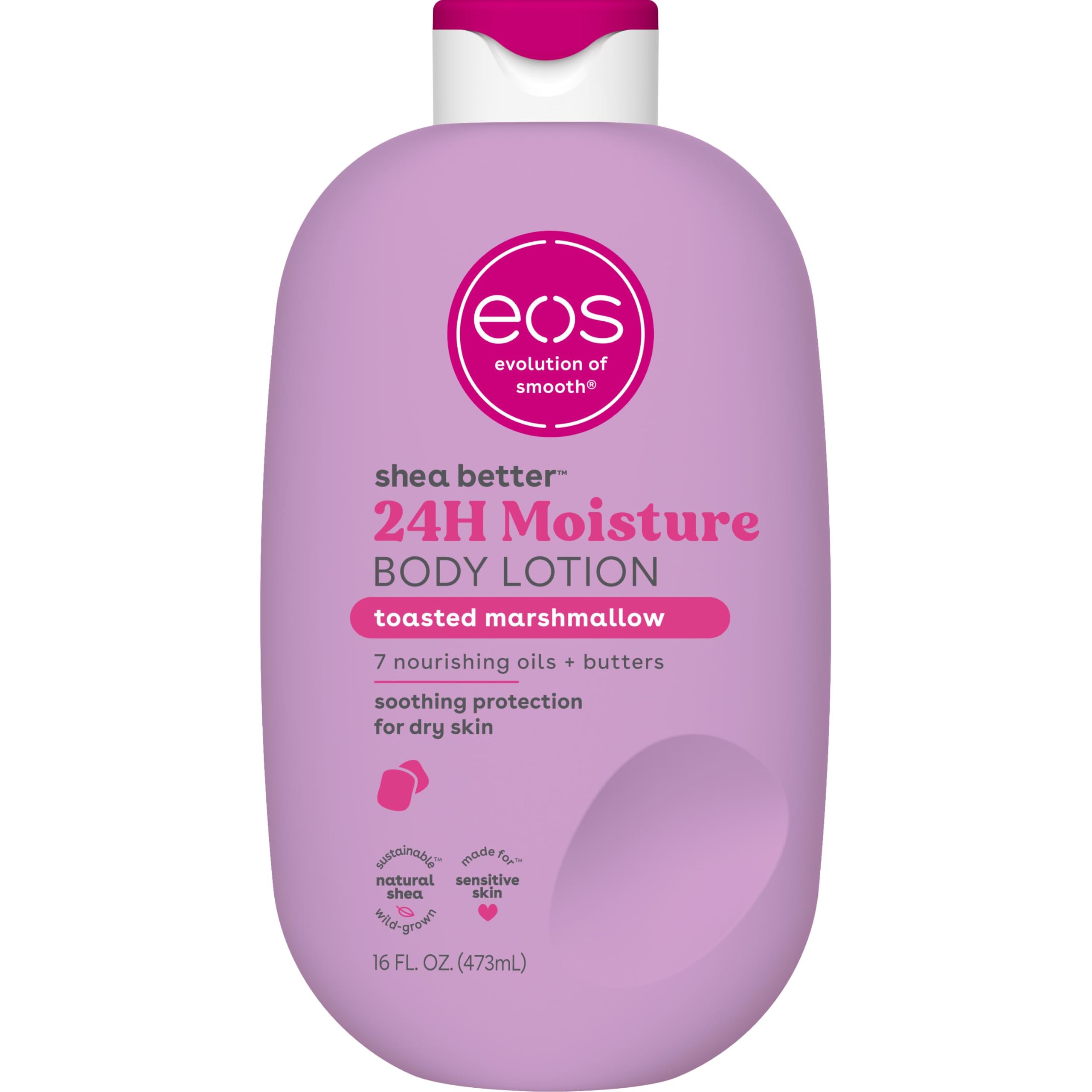 eos Shea Better Body Lotion Toasted Marshmallow, 24-Hour Moisture Skin Care, Lightweight & Non-Greasy, Natural Shea Butter, Vegan, Moisturizing Body Lotion for Dry Skin, 16 fl oz