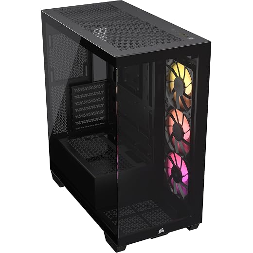 CORSAIR 3500X ARGB Mid-Tower ATX PC Case – Panoramic Tempered Glass – Reverse Connection Motherboard Compatible – 3X CORSAIR RS120 ARGB Fans Included – Black