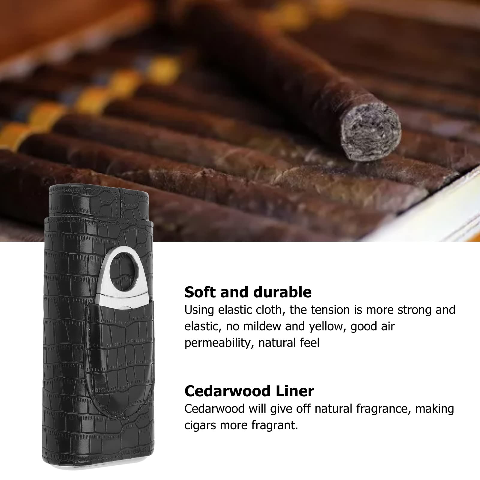 Etui na Cygara Przenośne 3 Szt. Uchwyt na Akcesoria do Cygar Cigar Humidor Etui z Nożem do Podróży Drewno Cedrowe Liner Idealne Akcesoria do Cygar Prezent dla Miłośników Cygar Czarny