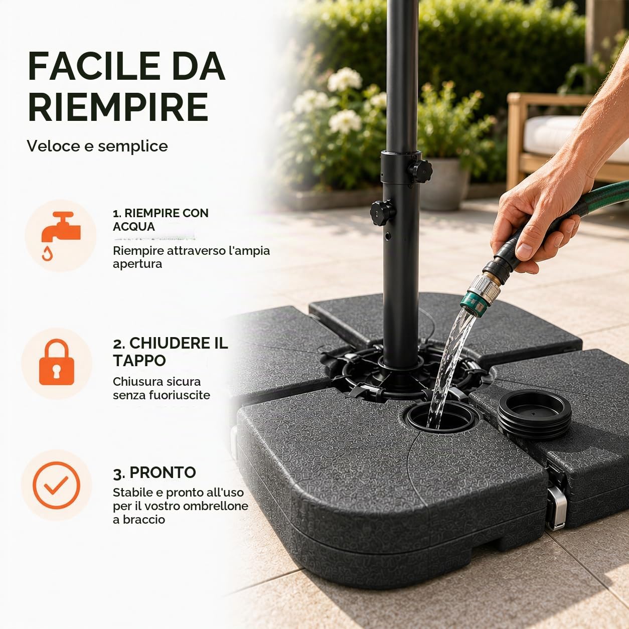 Portaombrelloni per ombrelloni – Pesi per ombrelloni da riempire per croci da terra in plastica – Supporto per ombrellone ombrellone (4 pezzi fino a 80 kg, plastica)