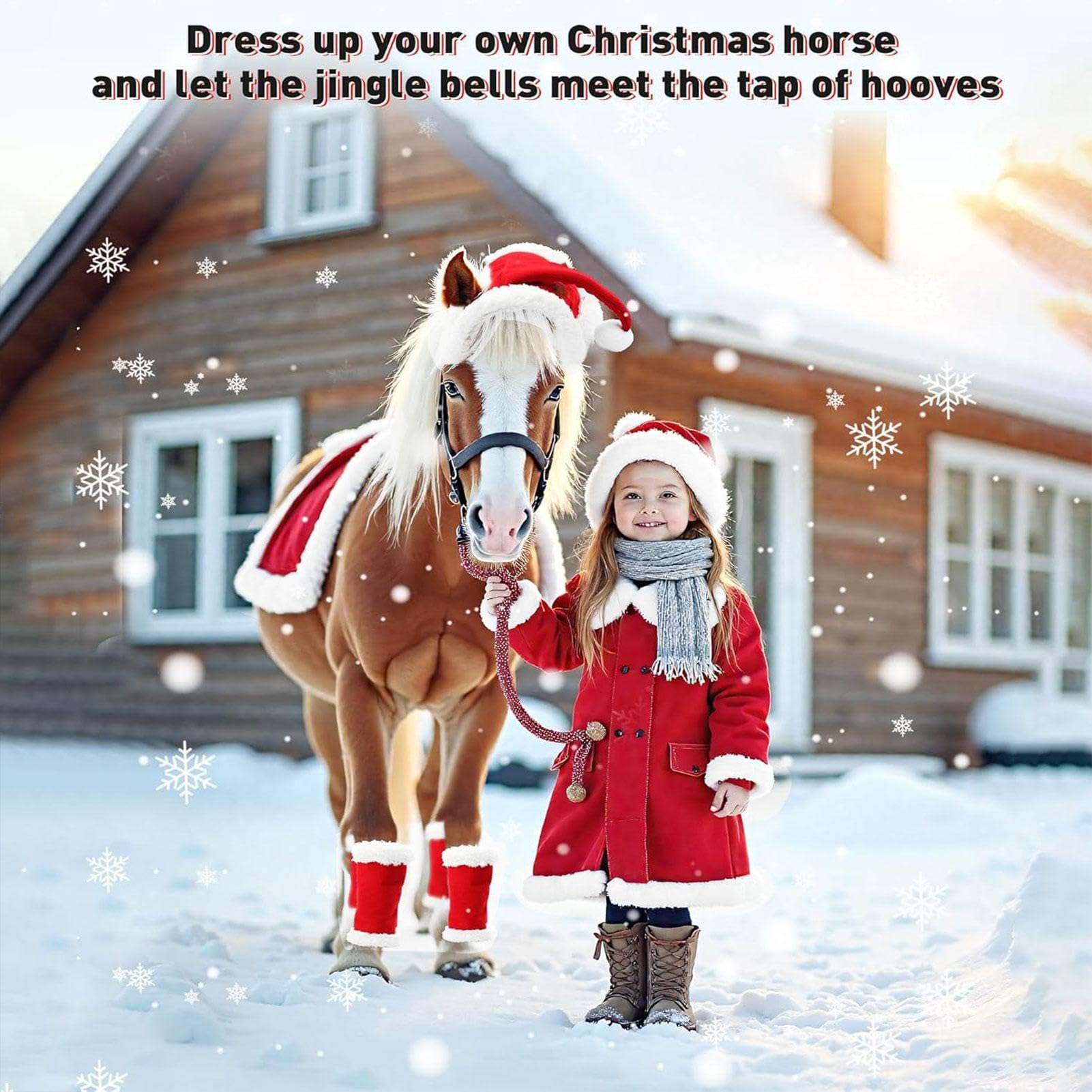 Lot De 6 Tapis De Selle De Noël Avec Fausse Fourrure, Costume De Noël En Peluche Douce, Un Chapeau De Père Noël Pour Chevaux Et Un Tapis De Selle Western Polyvalent Pour Les Fournitures De Noël.