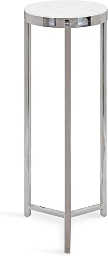 Miniatura 3 de Kate and Laurel Aguilar Glam - Mesa redonda para bebidas, 8 x 8 x 23 pulgadas, color plateado y blanco, mesa decorativa pequeña para uso como