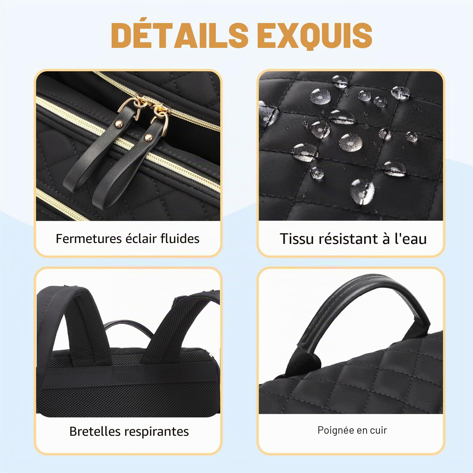 LORADI Sac à langer de grande capacité avec boucle de poussette, sac à dos de voyage résistant à l'eau avec poches isothermes, Noir/doré, Large, Classique