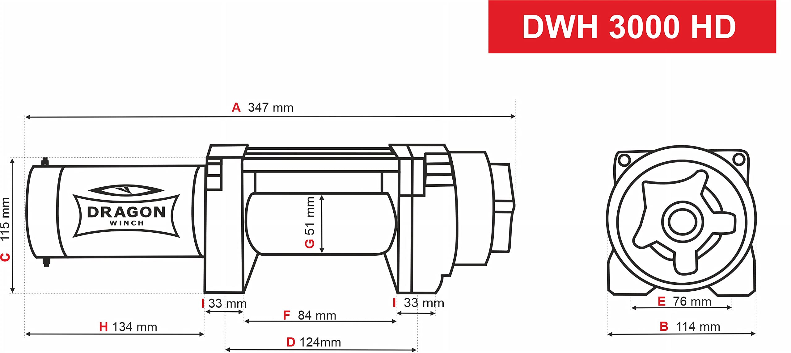 Dragon Winch Treuil électrique série Highlander 3000 lbs (1360 kg), 12V câble en acier 15m pour quads tout-terrain, VTT extrêmes, UTV | treuil étanche | incl. télécommande sans fil + accessoires