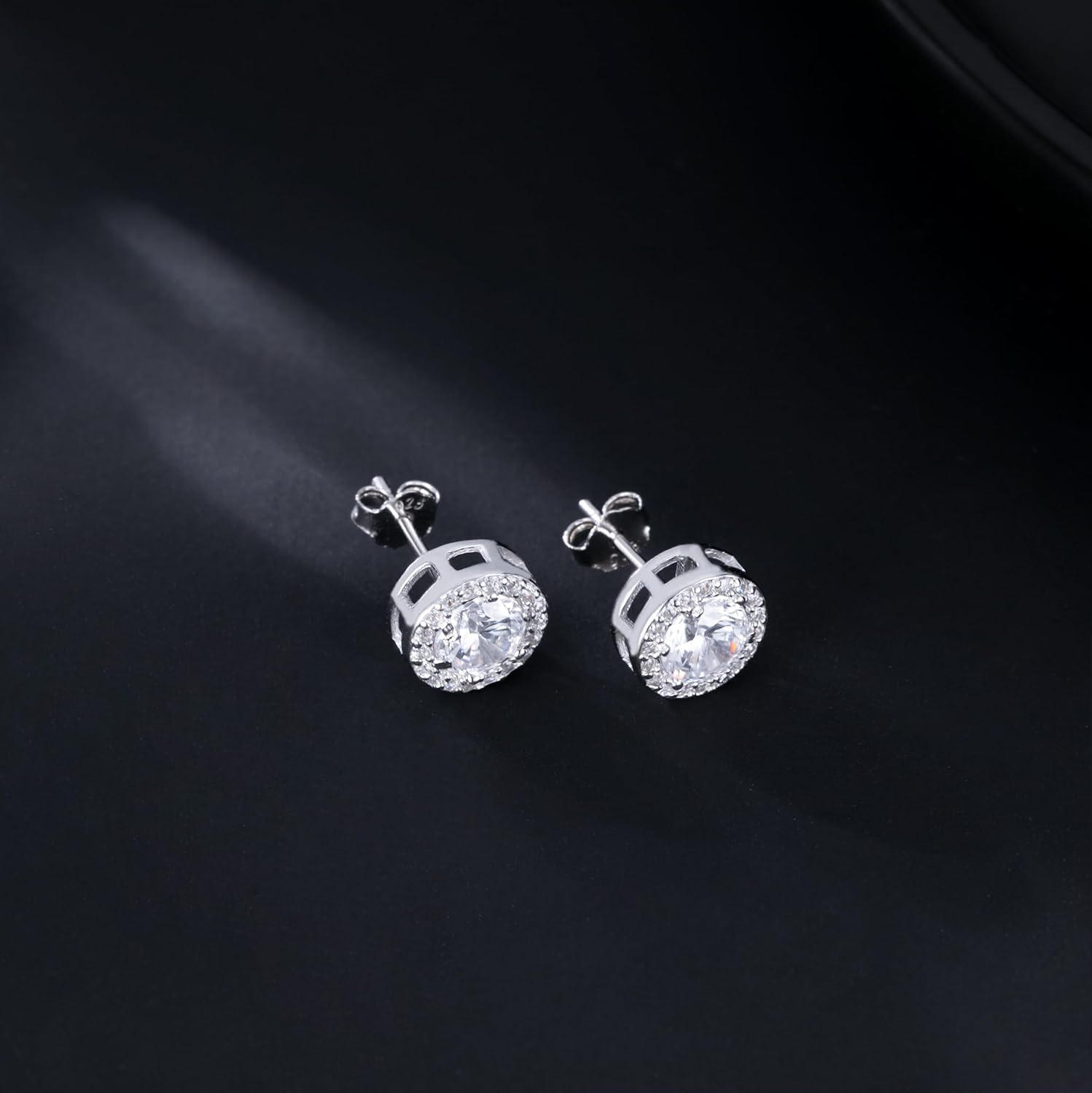 SLUYNZ Sterling Silver Round Halo CZ Stud Earrings for Women Teen Girls Simulated Diamond Earrings Studs 7MM/8MM/9MM - Image 5