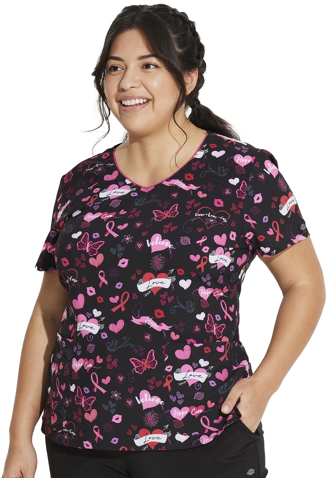 Dickies EDS Prints DK852 Women's V-Neck Top, Americana Heart