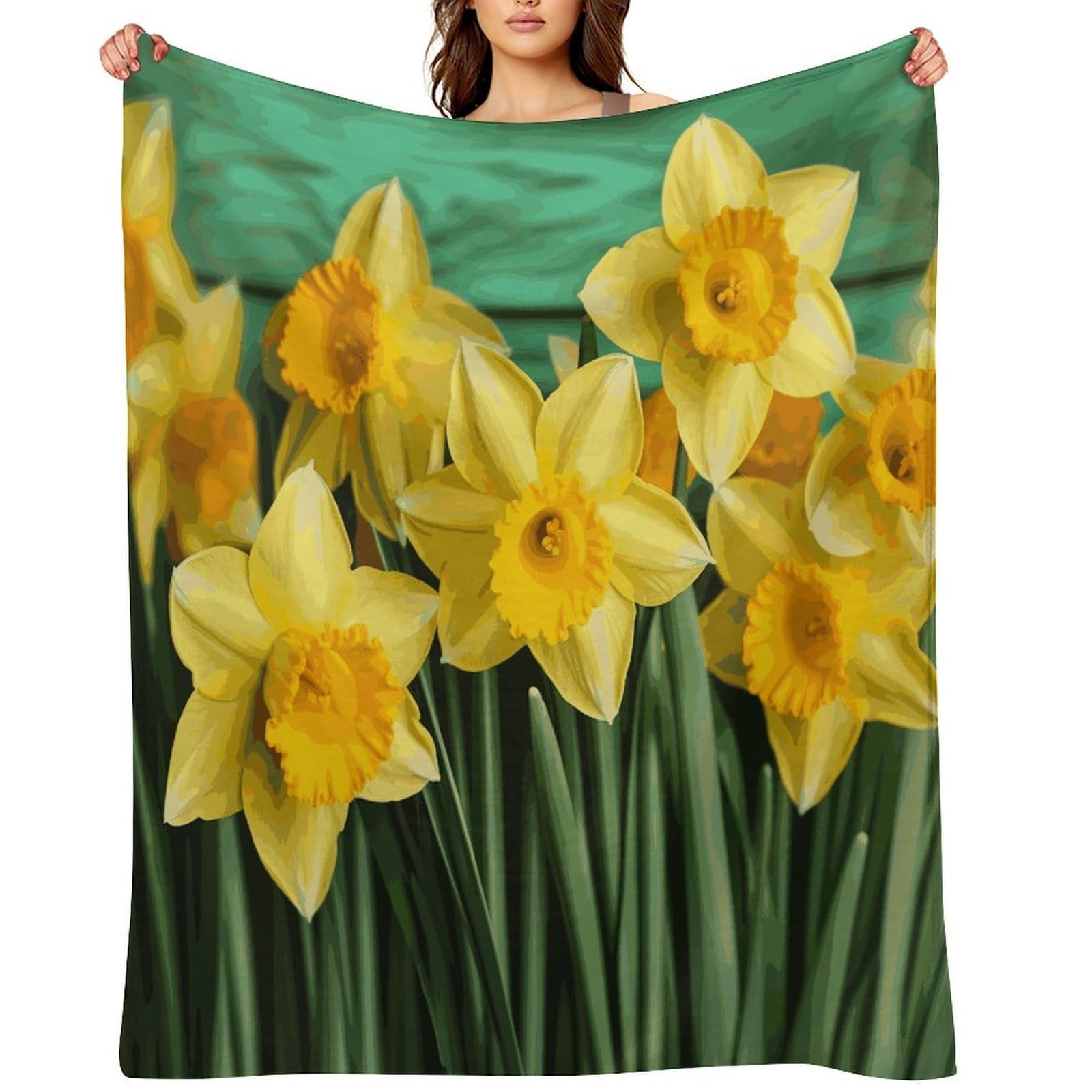 Yellow Daffodils Flowers Blankets Flannel Soft Blanket for Couch Warm Cozy Throw Blankets Fashion Bed Blanket Thick Bath Towel Bedspread Tapestry for Home Supplies Gift 50"x60"