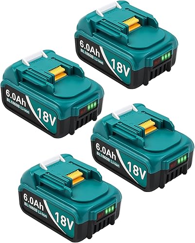 Amityke Batería para Makita 18V Batería 6.0Ah, paquete de 4 baterías de repuesto compatibles con Makita 18 voltios batería BL1860 BL1820 1830B 1840B