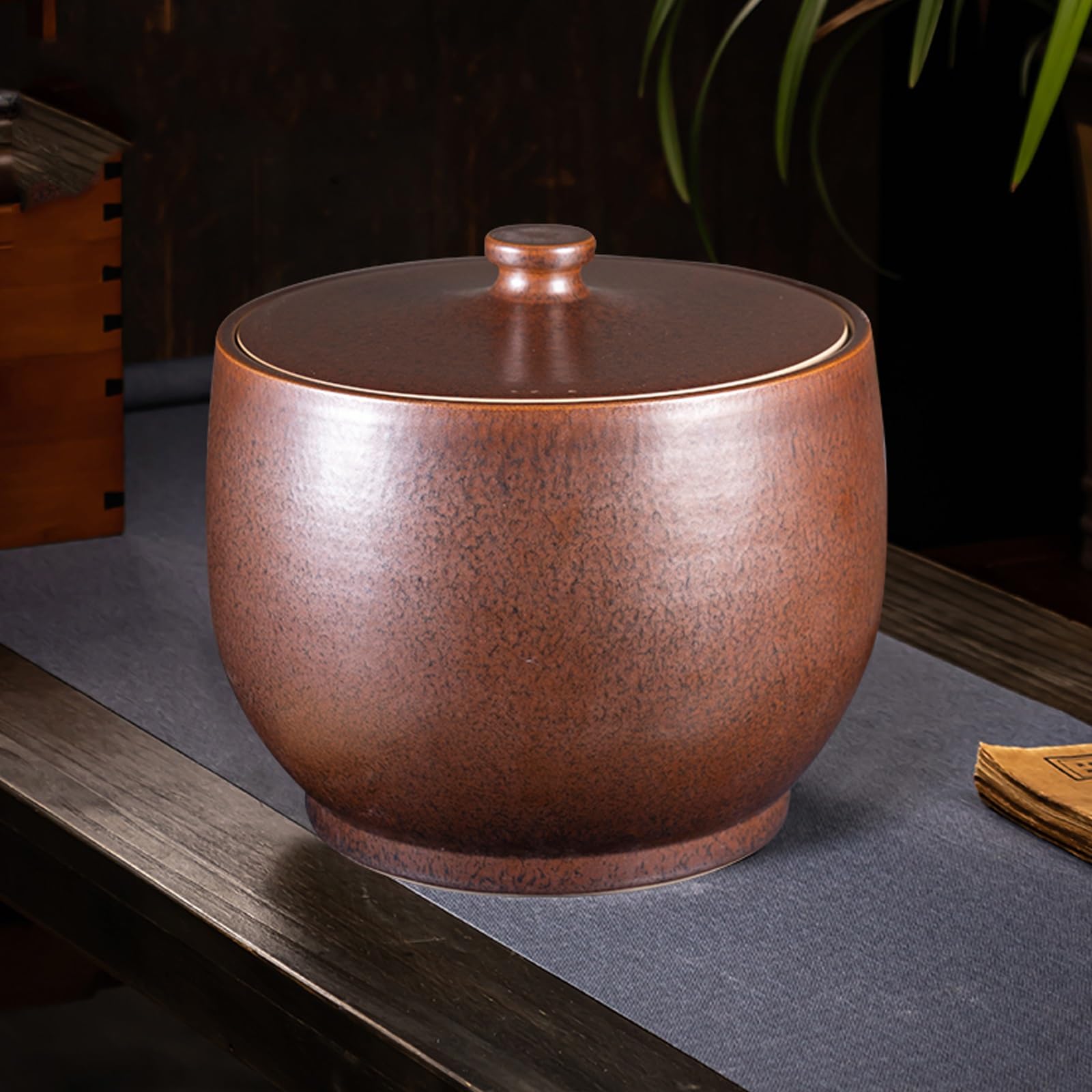 Recipiente de Cerámica para Arroz, Contenedores de Almacenamiento, Recipiente Hermético para Harina, Arroz, Frutos Secos y Aperitivos(Brown,10kg)