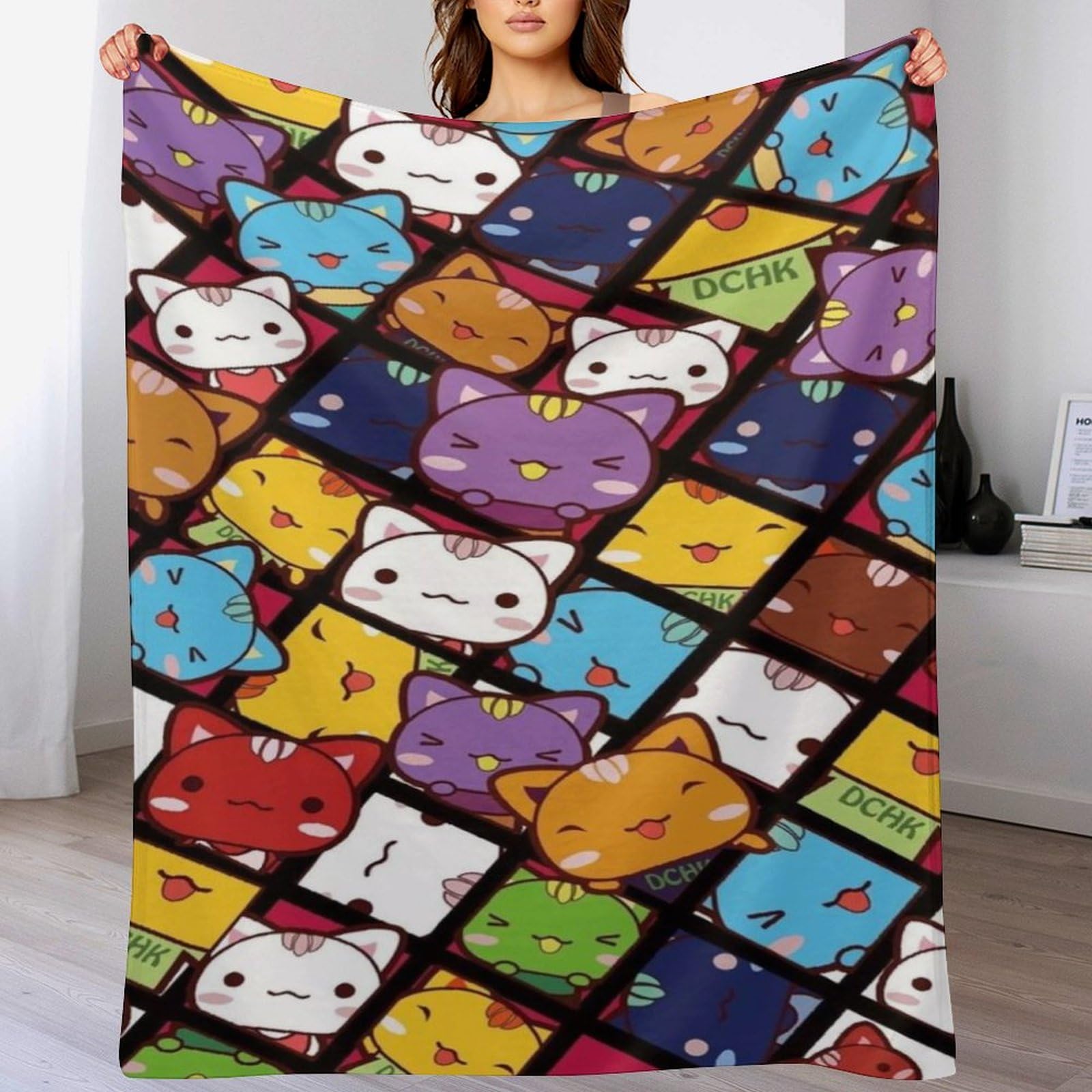 Plaid canapé chaud en polaire chat et couverture flannel douce 140x180cm