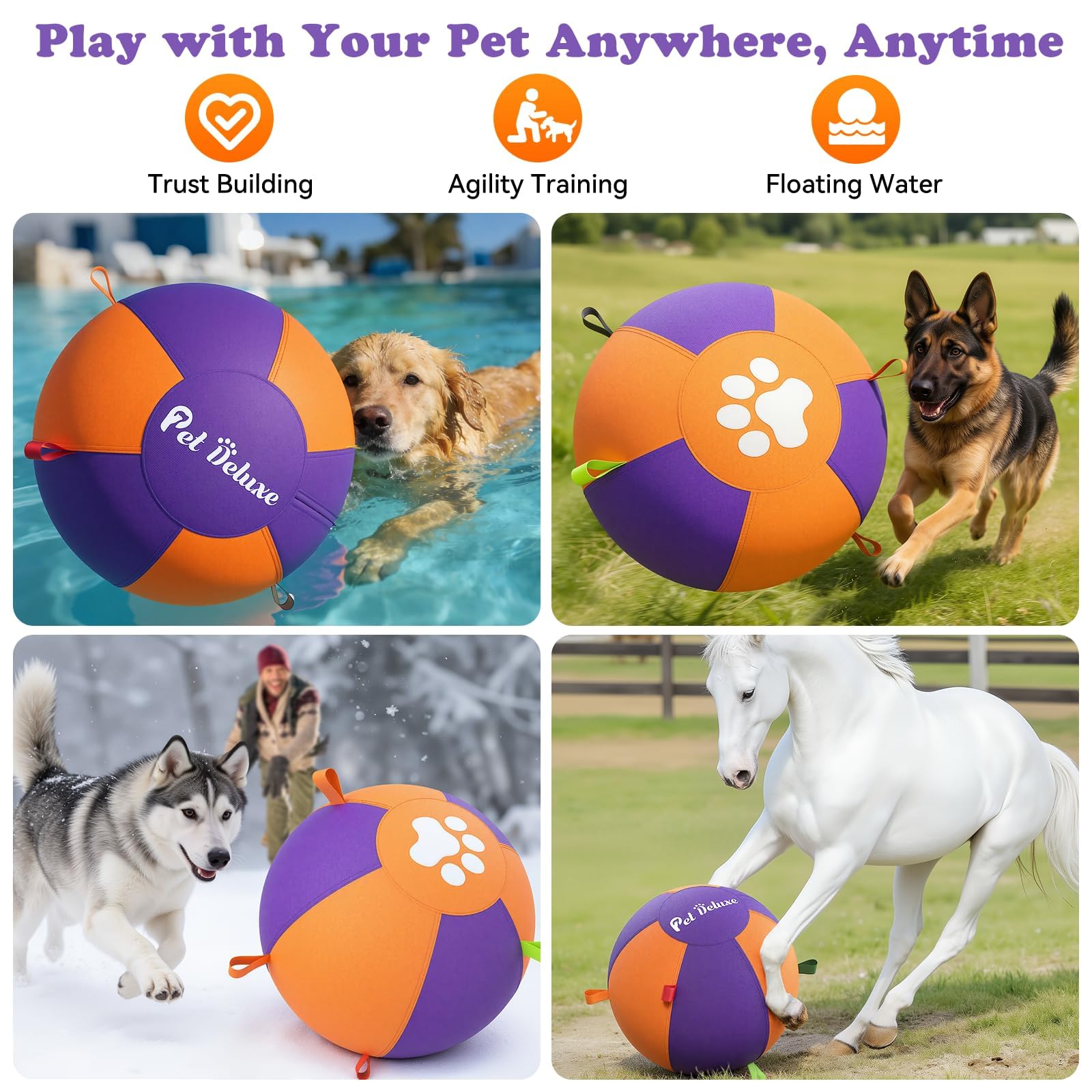 Hundehüttenball für Hunde, 45,7 cm, Herding Ball für Australian Shepherd Collie, Border Collies, Rinder und mittelgroße bis große Rassen, schnell aufblasende Pumpe, langlebige und wasserdichte