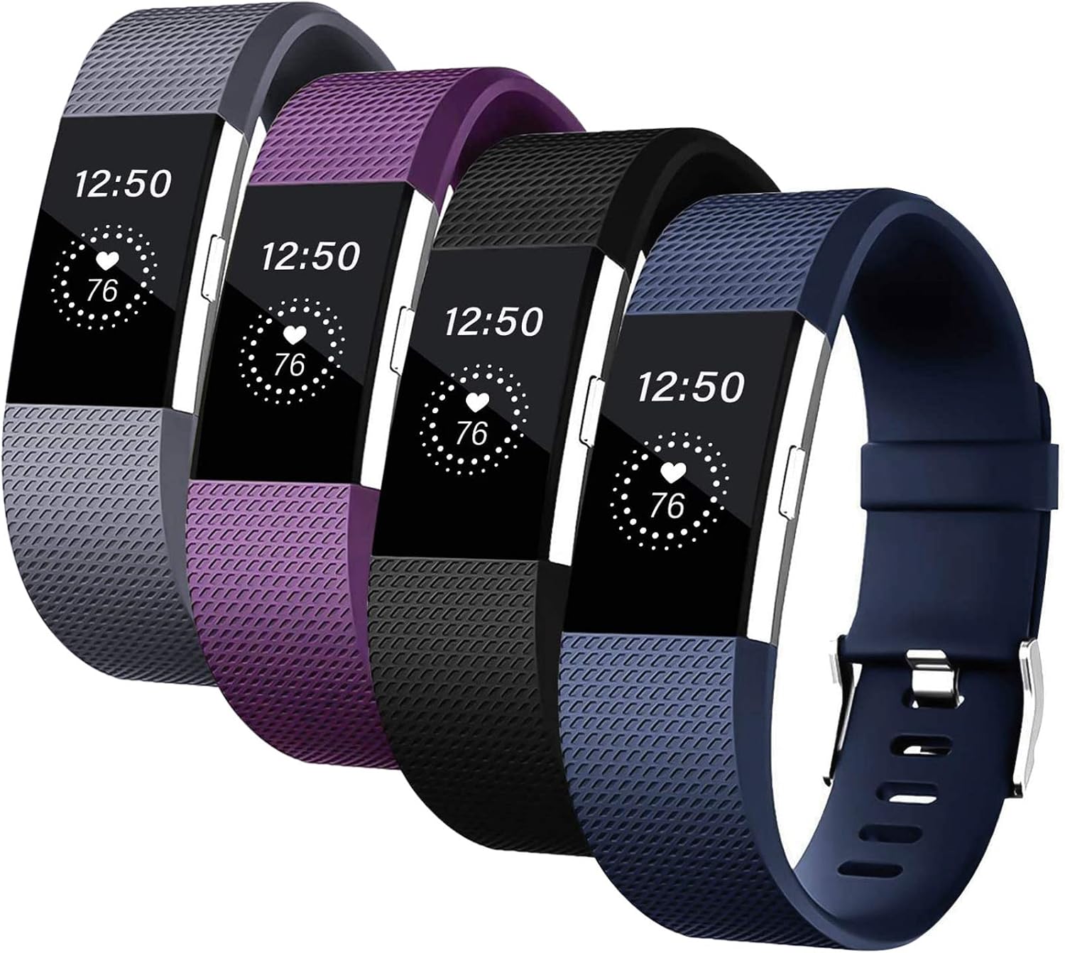 Fondenn Bands Compatible with Fitbit Charge 2 for Women and Men (4 Pack), Classic Adjustable Soft Silicone Sport Strap Replacement Wristband for Fitbit Charge 2
