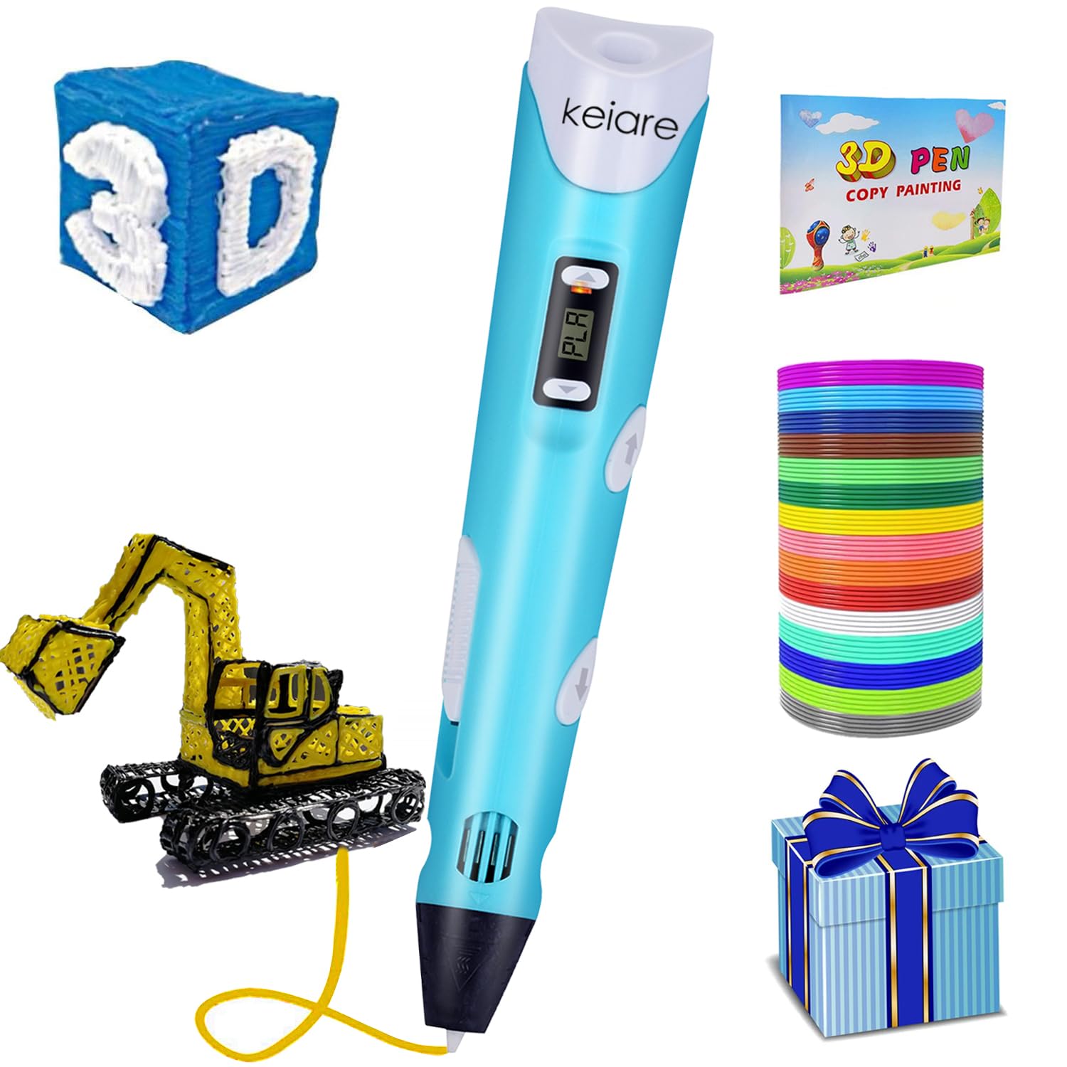 Keiare 3D Pen for Kids with Stencil Book Upgrade 3D Printing Pen Stylo 3D Drawing Pen 3D Printer Pen Creative Fun Toys for Kids Include 12 Colors PLA Filament Refills with Charger