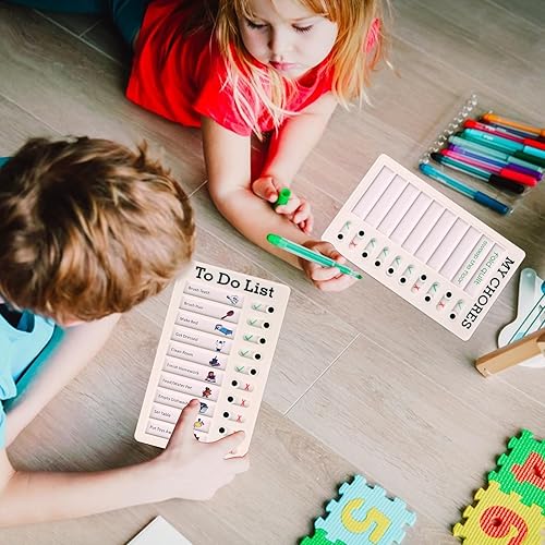 Miniatura 6 de Paquete de 2 tablas de tareas para niños, tabla de tareas deslizantes reutilizables  Mis tareas y listas de tareas pendientes equipada con 10