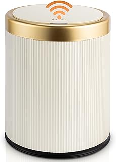 Pukomc Bathroom Trash Can with Lid，3.5 Gallon Motion Sensor Waterproof Touchless Garbage Can, Smart Plastic Trash Bins Suitable for Kitchen, Bathroom, Bedroom, Living Room, Office Beige