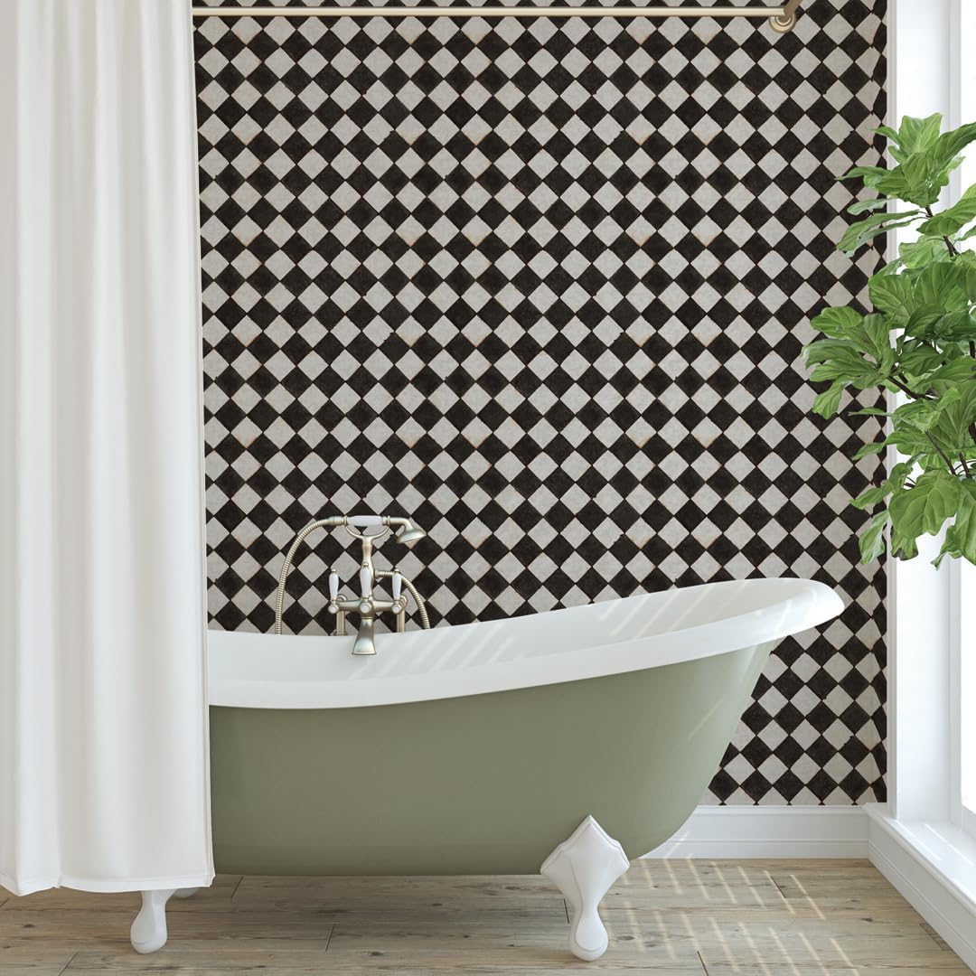 Tempaper x Jeremiah Brent Vintage Check Textured Removable Peel and Stick Wallpaper, 20.5 in X 16.5 ft, Made in The USA