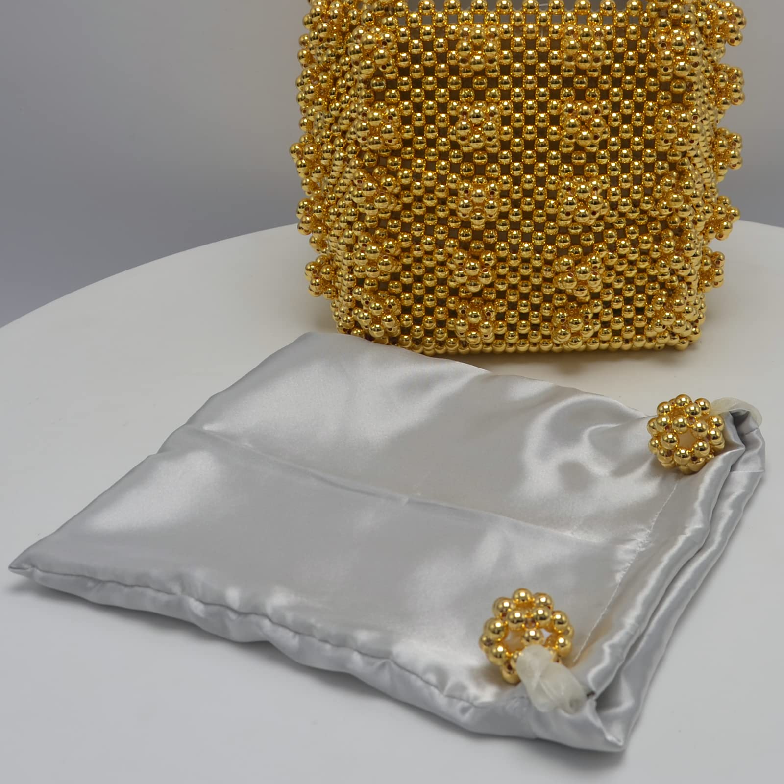 Miuco Womens Beaded Handbags Handmade Weave Crystal Pearl Tote Bags