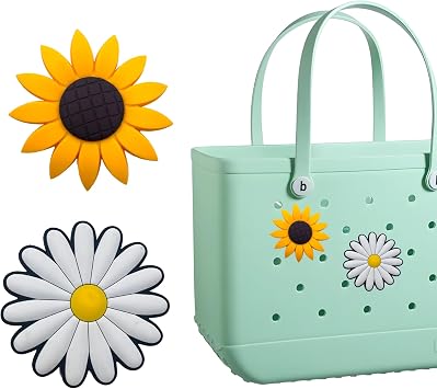 Bogg Bag Accessories, Charms for Bogg Bag Original All Models, PVC Rubber Decoration Charms Compatible with Baby Bogg Bag, Perfect for Beach Tote Bags and Handbags, Chrysanthemum + Sunflower