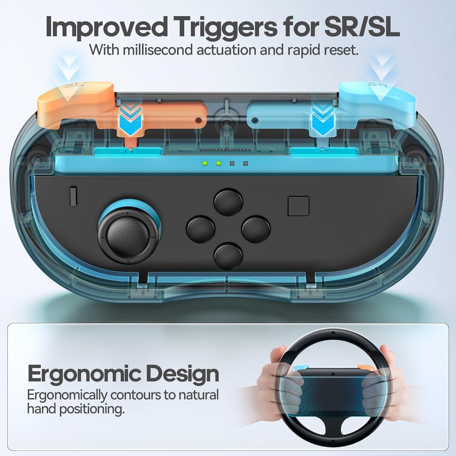 Steering Wheel & Grip for 2025 Switch 2 Joy-Cons, Switch 2 Racing Wheel with Detachable Controller Grip for Mario Kart World 8 Deluxe, Family Sports Party Switch Accessories -2 Packs, Orange & Blue - Image 4