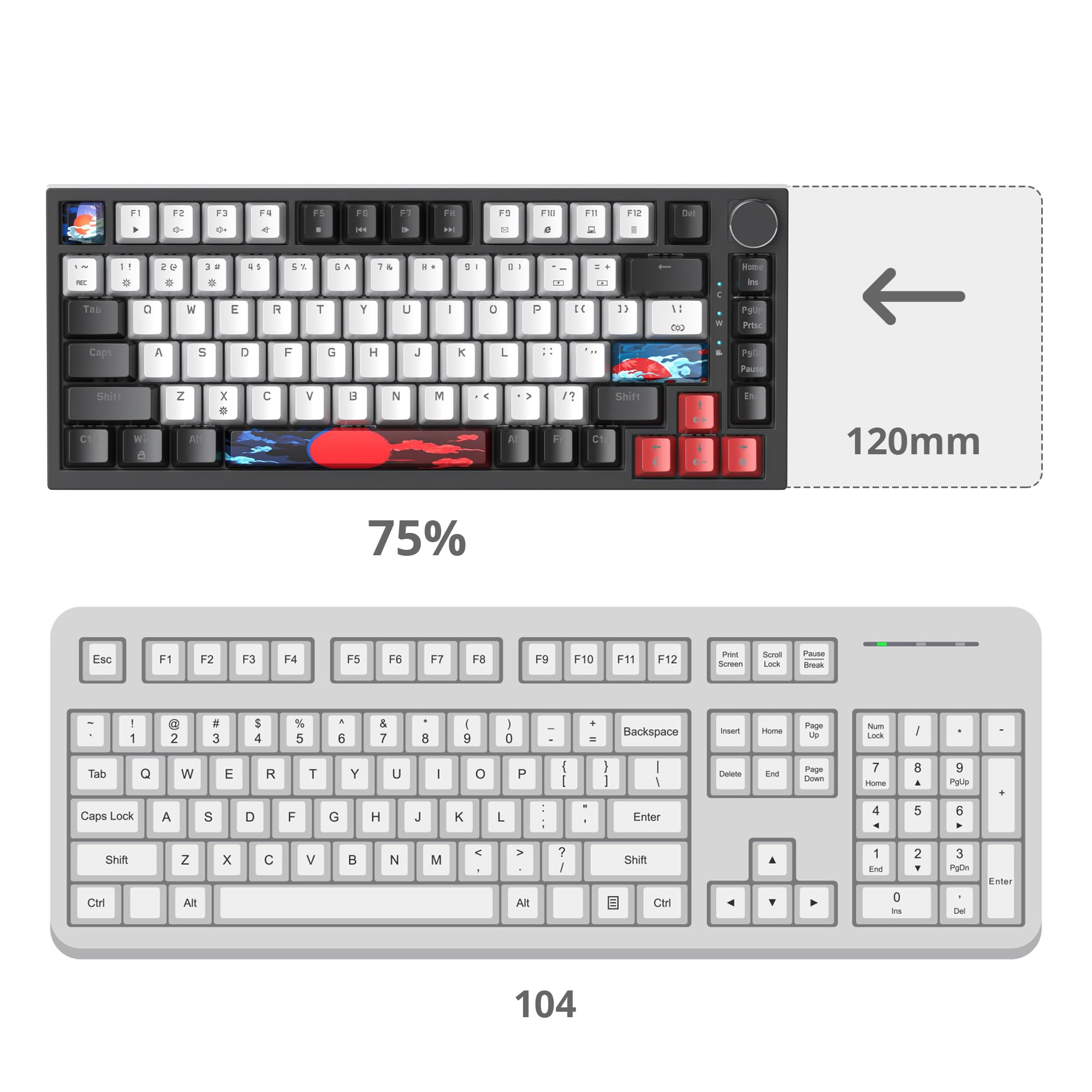 SOLIDEE Tastiera Meccanica Sostituibile a Caldo cablata al 75%,retroilluminazione RGB con interruttore rosso,TKL a 82 tasti,tastiera compatta NKRO con manopola di controllo del volume(82 Black_White)