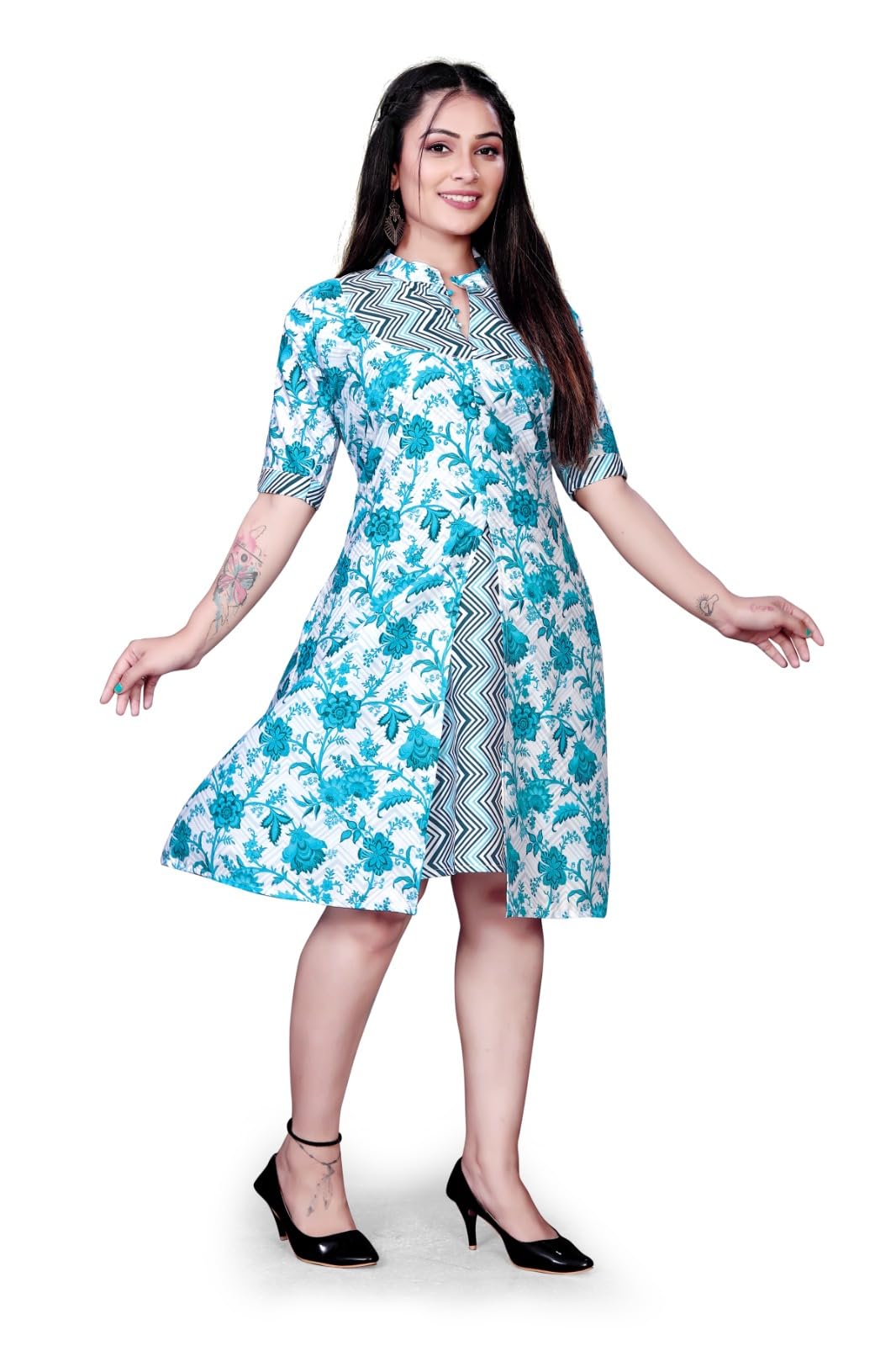 Attractive Cotton Knee Length A line Gowns For Women (P-19500168-Xl) Light Blue-image-4