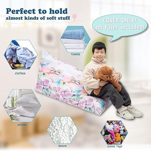 Miniatura 3 de LOLOMLO Funda para puf de almacenamiento de animales de peluche, 52 x 31 pulgadas, puf extra grande con cremallera YKK, sofá de asiento sentado para