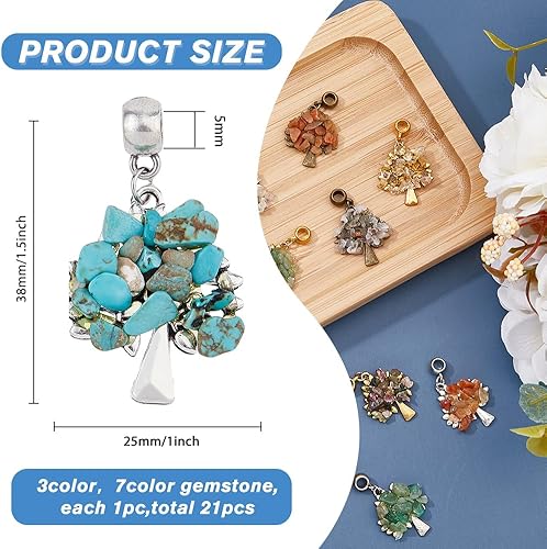 Miniatura 2 de SUPERFINDINGS 21 colgantes de piedras preciosas del árbol de la vida, colgantes de cristal de cuarzo, chakras, dijes de piedras preciosas mixtas