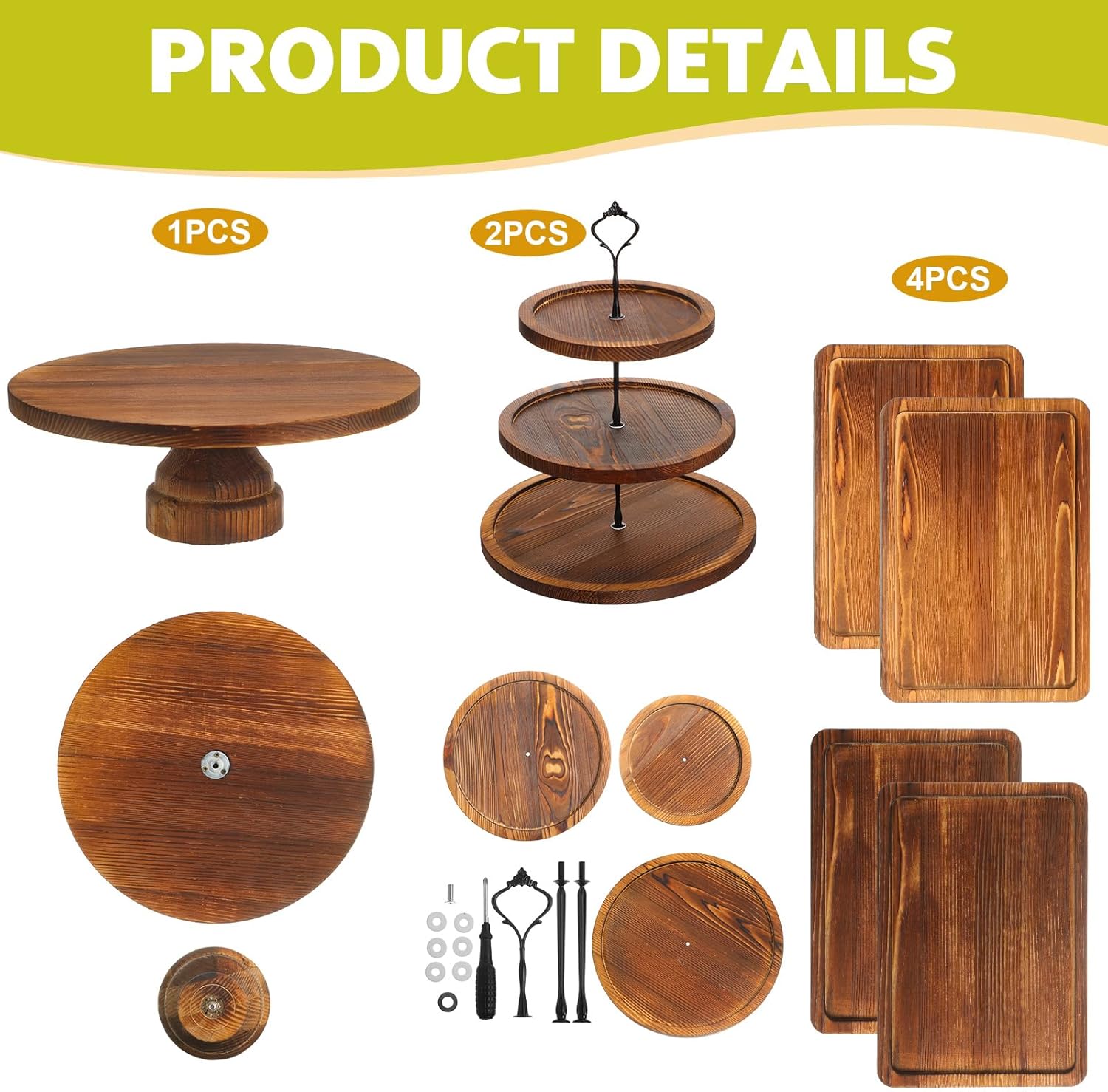 7 Pcs Wood Dessert Table Display Set Wooden 3 Tie Cupcake Stands Rustic Round Cake Stand Wood Dessert Serving Trays for Wedding Baby Shower Birthday Tea Party(Brown) - Image 3