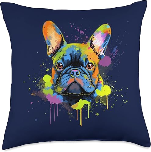 Miniatura 5 de Cojín gráfico de Bulldog francés con retrato artístico de mascotas con diseño de perro francés y mamá, 16 x 16 pulgadas, multicolor