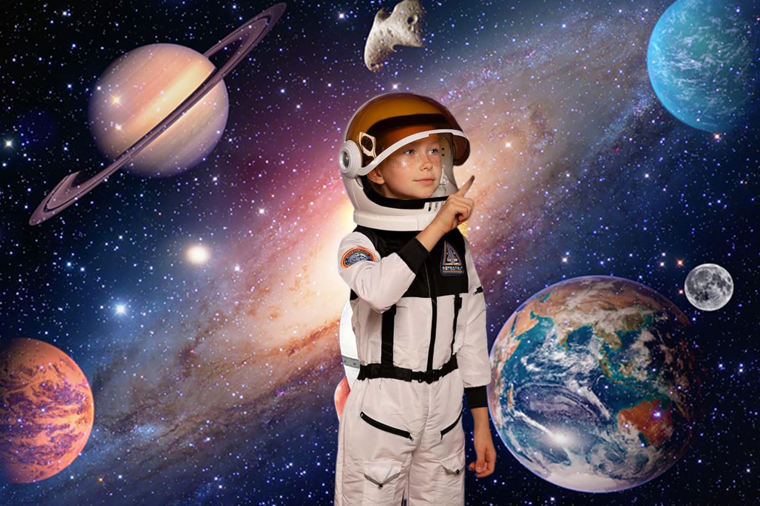 3x2.4m Toile de Fond Espace Univers Espace Extérieur Galaxie étoilée Nébuleuse Fond Photographique Enfants Garçons Filles Thème Planète Fête d'anniversaire Décorations Photo Booth Props