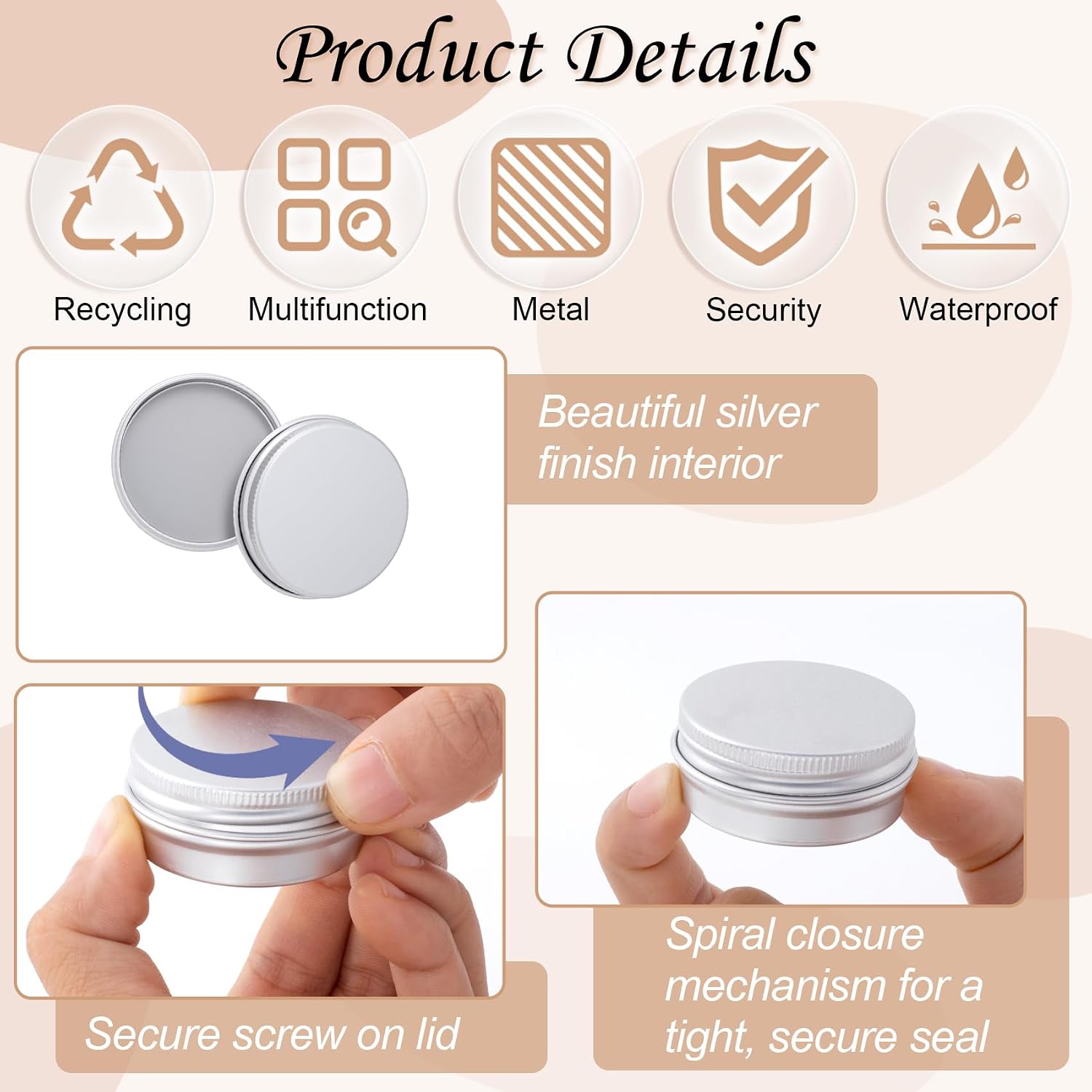 6 Pack 0.5 Ounce Salve Tins with Lids, Small Metal Aluminum Tin with Screw Lids, 15ML Round Tin Containers Bottle for Cream, Cosmetic, Lip Balms, Spices (Silver)