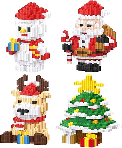 Bloques de construcción 2023 Juegos de juguetes de Navidad 4 en 1 micro bloques apilables, juguetes nuevos, caja de regalo de Año Nuevo, regalos de