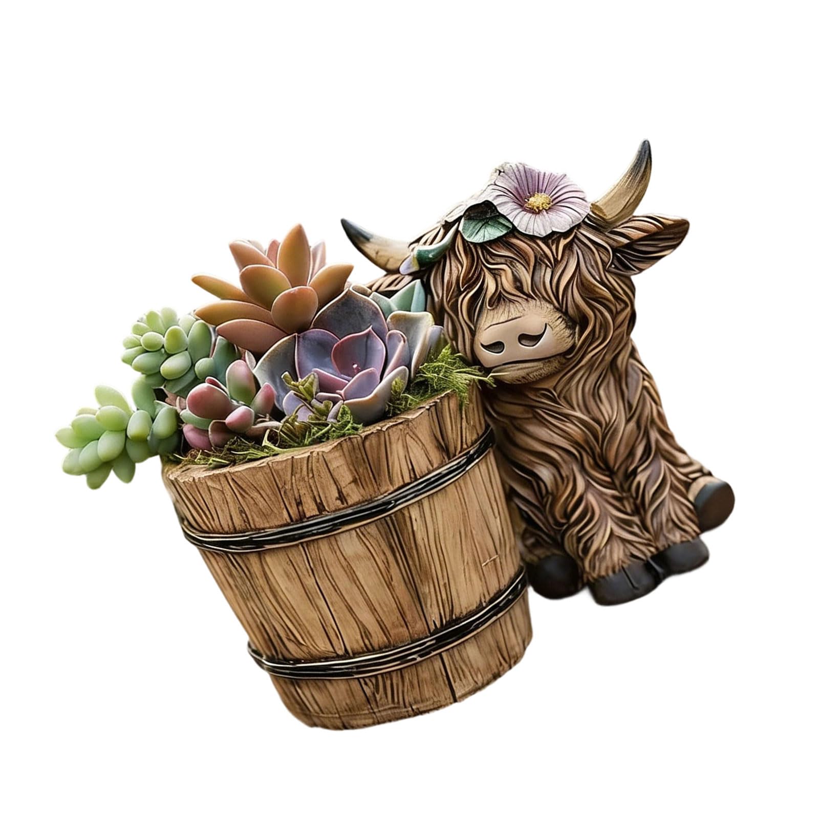 OSNIYAW Cartoon Cow Small Plant Container Resin Succulents Planter for Home Desk Ornament Garden Flowerpot Decoration Resin Farmer with Bucket