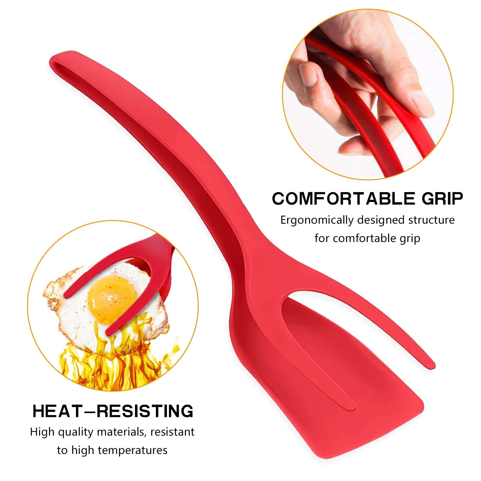 2-in-1 Grip & Flip Spatula, Egg Flipper Tongs for Pancakes Fish, French Toast & Omelettes - Image 4