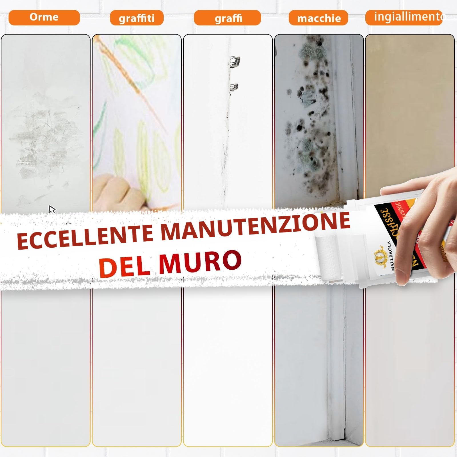 Rullo per Vernice Bianca, Vernice Bianca Muro Interno, Portatile Rullo per Pittura, Vernice Bianca a Rapida Asciugatura a Base d'Acqua, Rullo Pittura pittura da parete per pareti