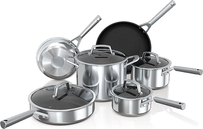 Ninja C69500 Foodi NeverStick Stainless 10-Piece Cookware Set with Glass