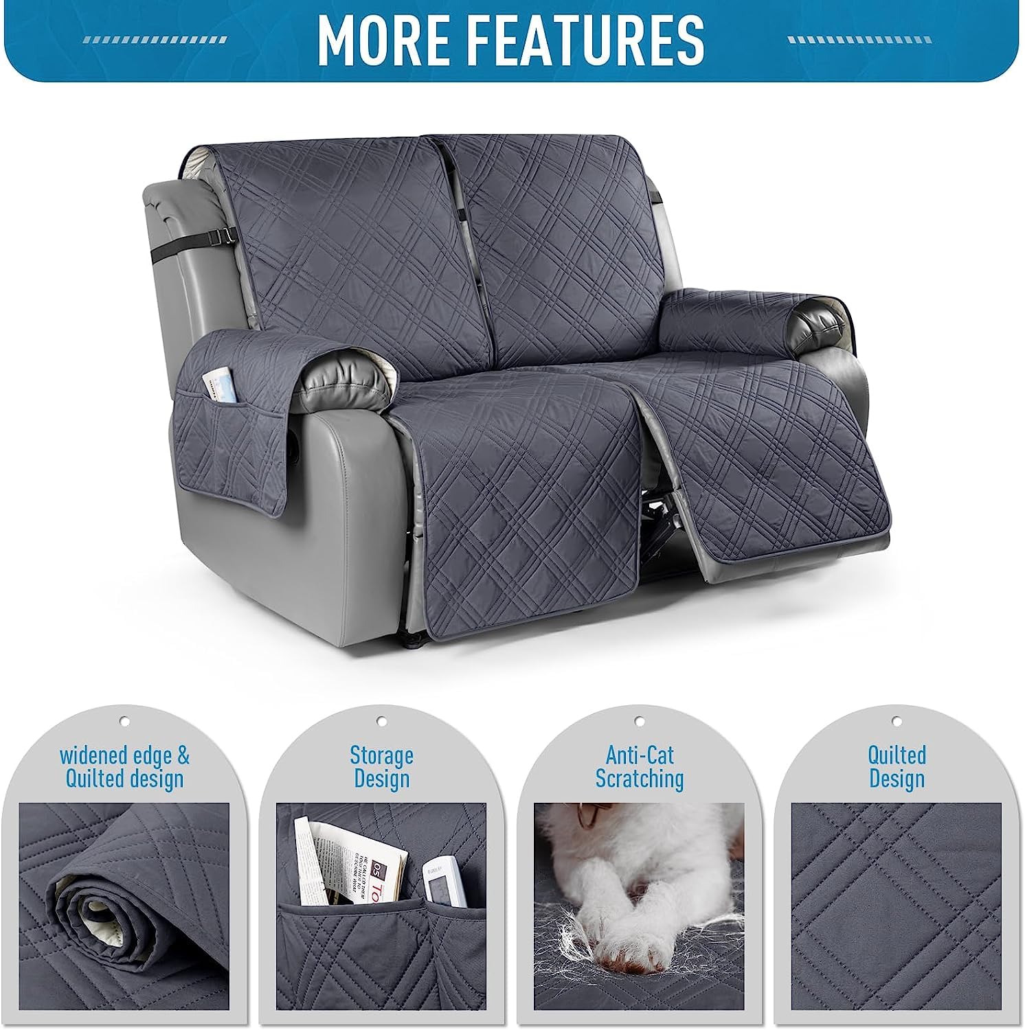 LINGKY Housse de Fauteuil Relax, Housse de Fauteuil Relax Inclinable Electrique, Housse de Fauteuil Inclinable Antidérapant, Protecteur pour Fauteuil Inclinable (Gris Foncé,2 Places)