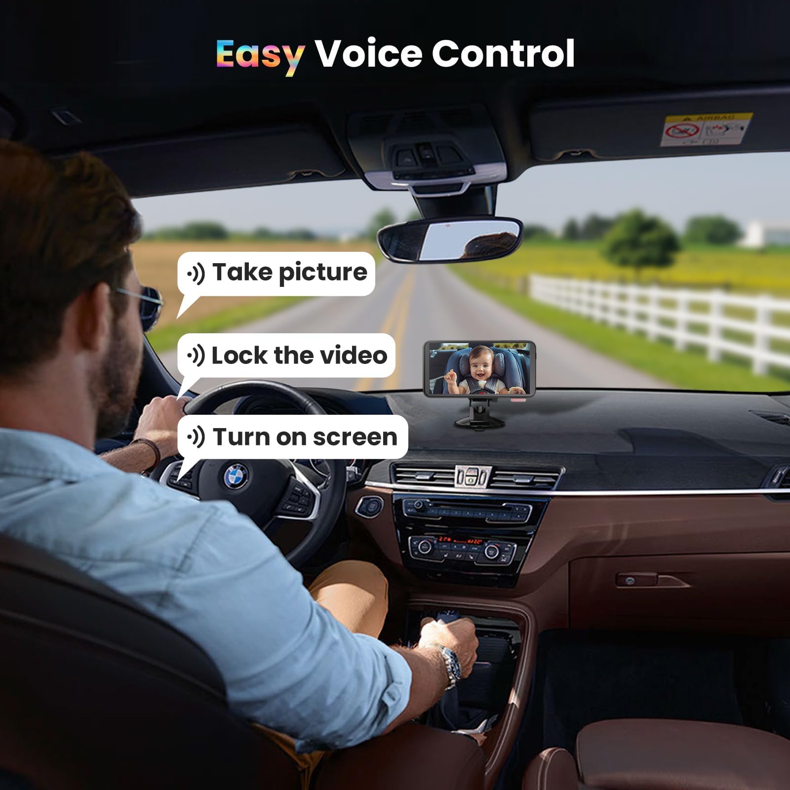 Cámara de Automóviles para Bebés,Espejo de Automóvil con Pantalla Táctil IPS de 5,5" con 1080p Orientado Trasero,Alertas para Eliminar Bebé/Mascota,Zoom 4x,Control de Aoz,WiFi, Aplicación,Akeeyo BMC-X