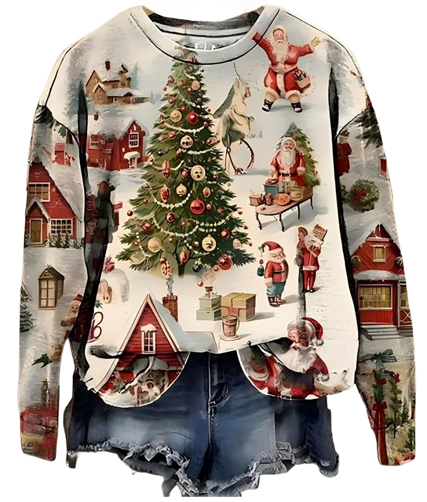 nitrfla Women Christmas Cartoon Fun Gift Casual Sweatshirt Xmas Novelty Christmas Light Casual Pullover Fall Sweatshirt-picture-24