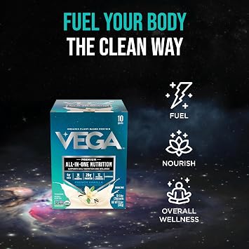 Vega All-in-One Nutrition Organic Vegan Protein Powder French Vanilla, 20g Protein Meal Replacement Shake 10 x 1.47 oz (10 Servings)